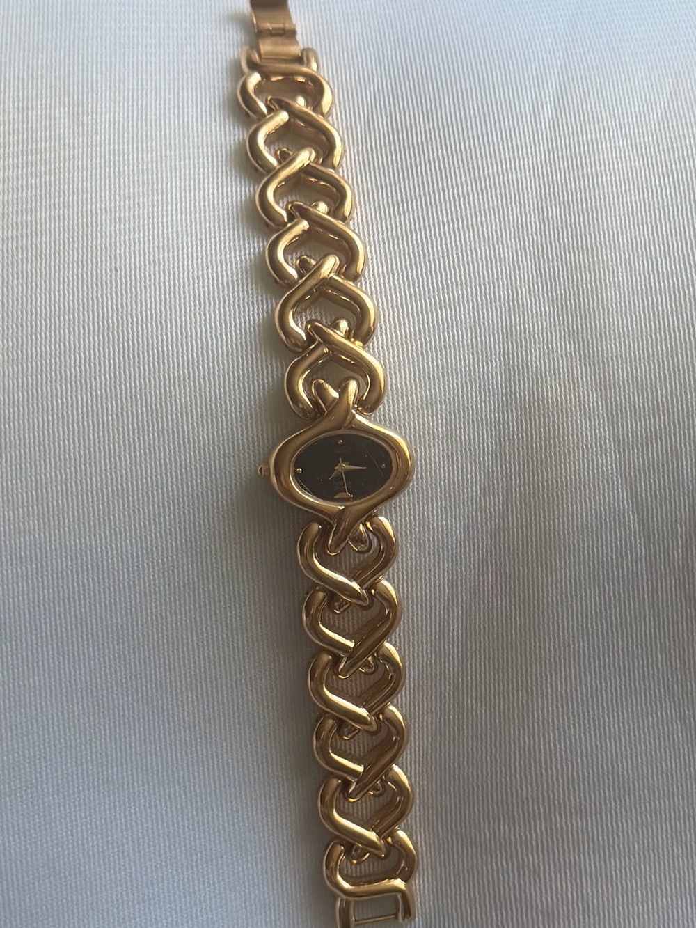 Vintage Anne Klein Gold-Tone Heart Link Bracelet Watch with Black Dial